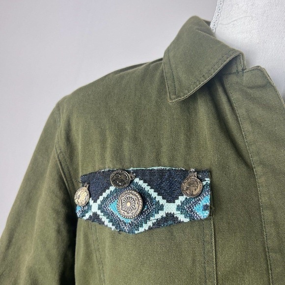 Beautiful Stories Anthropologie Inika Olive Green Utility Jacket S Embroidered - Picture 5 of 16